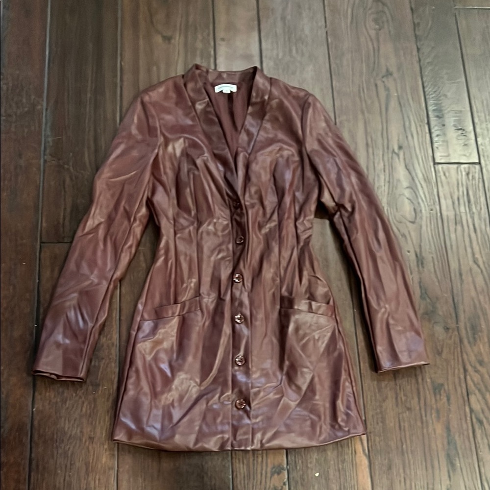 NWT Superdown Women's mini blazer Brown faux leather mini dress